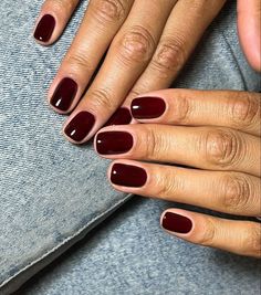 Short Nail Plain Color, Fall Natural Nails Short, Opera Nails, Burgundy Short Nails, Dark Short Nails, Short Dark Nails, Biosculpture Gel Nails, Dark Burgundy Nails, Bio Sculpture Gel Nails