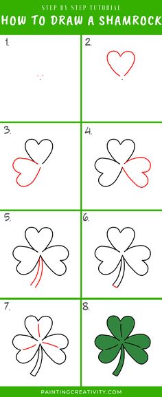 step by step instructions to draw shamrocks for st patrick's day or saint patrick's day