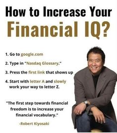 a man sitting on top of a chair in front of a white sign that says, how to increase your financial iq?