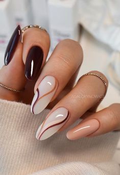 Modern Nails, Lines On Nails, Fall Acrylic Nails, Makijaż Smokey Eye, Thanksgiving Nails, Orange Nails, Beauty Nail, Chic Nails