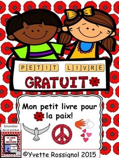 a poster with two children holding a sign that says graut mon petit livre pour la paix peace