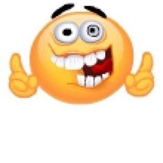 an emoticive smiley face with two thumbs up and one hand out to the side