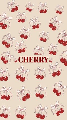 cherries with bows on them are arranged in the shape of a square, which reads cherry