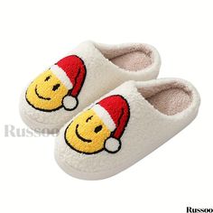 Russoo - Mens Winter Indoor Anti-Skid Slip-on Slippers: Soft Plush Cozy House Footwear with Smiling Face Design Christmas Slippers, Zucca Halloween, Winter Comfort, Fuzzy Slippers, Christmas Gifts For Girls, Christmas Cartoons, Christmas Hat, Winter House, Face Design