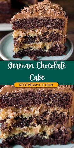 two pieces of german chocolate cake on plates