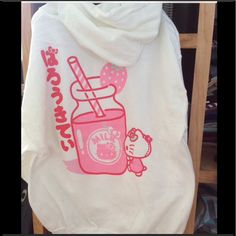 Hello Kitty Hoodie Strawberry Milk Brand New Size Large Hello Kitty Hoodie, Light Blue Hoodie, Rhinestone Hoodie, Hello Kitty Sweatshirt, Hoodies Aesthetic, Grey Cropped Hoodie, Kitty Clothes, Hello Kitty Clothes, Pastel Outfit