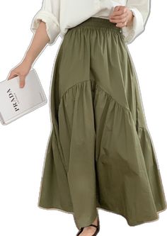 Khaki Flowy Skirt For Spring, Casual Khaki Maxi Skirt For Spring, Khaki Midi Skirt For Spring, Casual Khaki Midi Skirt, Solid Color Khaki Skirt For Summer, Summer Solid Color Khaki Skirt, Khaki Solid Color Skirt For Summer, Khaki Summer Skirt Solid Color, Casual Knee-length Khaki Skirt