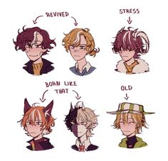 some anime characters with different expressions on their faces