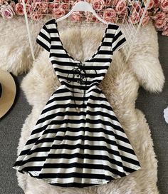 Cute A line striped dress fashion dressFabric: blendedColor: white，blackSize(cm): S, M, L, XLS length 75 bust 66-86 waist 70-90M length 76 bust 70-90 waist 74-94L length 77 bust 74-94 waist 78-98&ltp&gtXL length 78 bust 78-98 waist 82-102&lt/p&gt&ltbr/&gt Trendy Striped Mini Dress For Summer, Trendy Striped Mini Dress For Party, Trendy Striped Party Dresses, Trendy White A-line Mini Dress, Trendy Striped Dresses For Party, Elegant Striped Mini Dress For Summer, Elegant Summer Mini Dress With Vertical Stripes, Trendy Striped Mini Dress, Black Dresses With Contrast Stripes For Summer