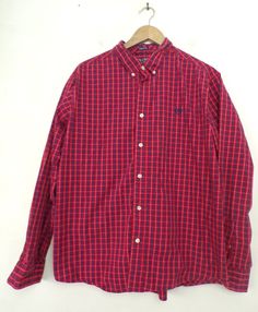 "-Description- >Chaps red, blue, & white plaid men's shirt >button front >custom fit >collared >button close cuffs >100% cotton >men's XL >great plaid! >condition: great >color(s): red, blue, white >fabric(s): 100% cotton >brand: chaps >care: machine wash -Measurements- >size: XL ✩ all measurements are taken with the item laying flat & some sizes are estimates so please check measurements ✩ chest: 50\" / 127cm length: 28\" / 71cm shoulder to slee 90s Style Red Cotton Shirt, Mens Plaid Shirt, Tan Blazer, Plaid Shirt Men, Vintage Hawaiian Shirts, Red Blue White, Vintage Polo Ralph Lauren, Mens Plaid, White Plaid