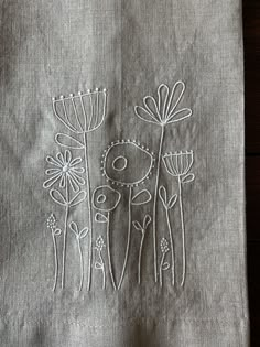 an embroidered piece of cloth with flowers on it