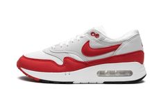 The Nike Air Max 1 ‘86 “Big Bubble - Red” is a special release from Nike’s “Air Max Day 2023” collection that brings back the styling of the classic running shoe that debuted in 1986.  Based on the original Air Max 1 construction, the Air Max 1 ‘86 “Big Bubble” features a bigger visible Max Air cushioning bubble in the heel of the foam midsole, a design that is consistent with the OG release.  Also like the original Air Max 1, this iteration features a white mesh base with light grey synthetic o Bubble Shoes, Air Max 1s, Big Bubble, Air Max Day, Red Color Schemes, Big Bubbles, Sneaker Lovers, Jordan 2, Nike Air Max 1