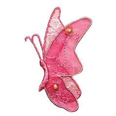 pink butterfly applique on white background