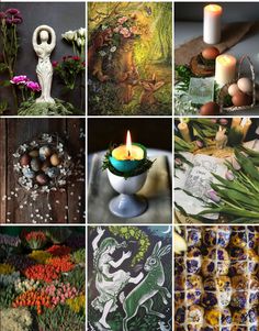 many different pictures with flowers, candles and other things to see in the photo below