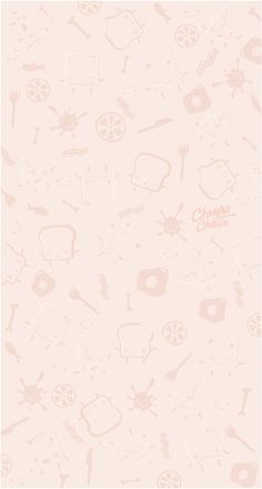 a pink wallpaper with various items on it