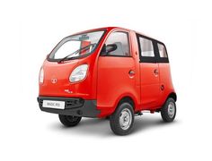 an orange small car on a white background