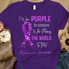 Get your product: I Wear Purple For Someone Means World To Me, Ribbon Alzheimer'S Awareness Shirt
1. PRODUCT INFORMATION:

Proudly printed in America
5.3 oz, unisex fit
Heavy cotton, classic midweight fabric
Material: 100% cotton | Dark Gray: 50% cotton:50% polyester | Light Gray: 90% cotton:10% polyester
Double-needle stitched neckline, bottom hem, and sleeves
Quarter-turned to eliminate center crease
7/8 inch collar
Tear-away label
Machine-wash safe
Copyrighted artwork
2. SIZE CHART:
3. RETURN Alzheimers Awareness, Teal Ribbon, Purple And Teal, Awareness Shirt, Stylish Shirts, Mens Tank Tops, Kids Hoodie, Fabric Material, Hoodies Womens