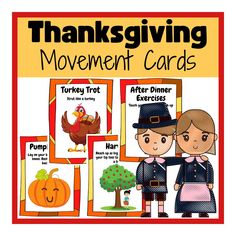 thanksgiving movement cards with turkey and pumpkins