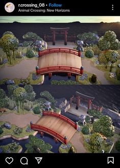 two screens show the same bridge as each other, and one shows an animated scene