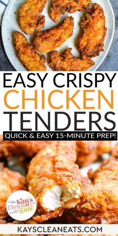 easy crispy chicken tenders recipe with text overlay