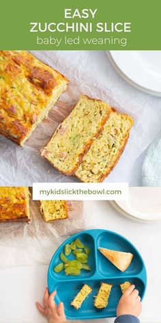 a kid is eating zucchini slice and baby led weaning lunch box