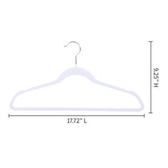 a white plastic hanger on a white background with measurements for the size and width