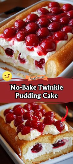 no - bake twinkie pudding cake with cherries on top