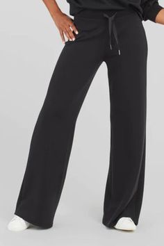 wide leg pull on pants in very black from spanx. pants are made with spacer fabric that’s lightweight, luxuriously soft, and ultra drapey. designed with refined comfort to feel silky against your skin, these ultimate throw-on-and-go pants will take you anywhere and everywhere. pants have a roomy wide leg fit and feature a flat front with a flexible, drawcord waistband that stays put. size down if you are between sizes. 00-2 extra small, 4-6 small, 8-10 medium, 12-14 large, 14-16 extra large 47% Hair Accessories Pins, Wide Leg Pant, Pull On Pants, Clothes Gift, Tumble Dryer, Jumpsuit Dress, Wide Leg Pants, Extra Large, Active Wear