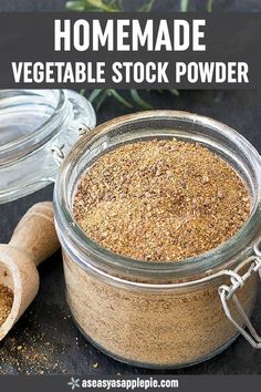 homemade vegetable stock powder in a glass jar