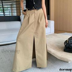 Bormay - Chic and Elegant Khaki High-Waisted Split Maxi Skirt with Stylish Design Midi Leather Skirt, Casual Maxi Skirt, Khaki Skirt, Skirts Midi High Waisted, High Waisted Pencil Skirt, Chic And Elegant, Khaki Color, Pleated Midi Skirt, Split Hem