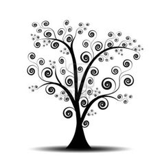 a black and white tree with swirls on it