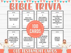 the bible trivia for old testament cards with an image of jesus pointing at it