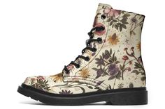 Enchanted Blossoms Boots - Vegan Leather Doc-Style Boots with Durable Stitched on Soles Flowers Guide, Winter Fashion 2022, Magical Flowers, Statement Boots, Occult Fashion, Punk Aesthetic, Witchy Fashion, Vegan Clothing, Postcard Collection