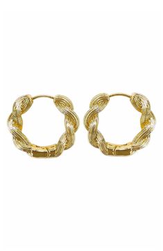 Artful twisting adds an extra dimension of sophistication to these 14-karat gold-plated hoop earrings. 1" diameter Snap-post closure 14k-gold plate Imported Twist Hoop Earrings, Earrings In Gold, Gold Plate, Hoop Earrings, Twist, Plating, Nordstrom, Free Shipping, Gold