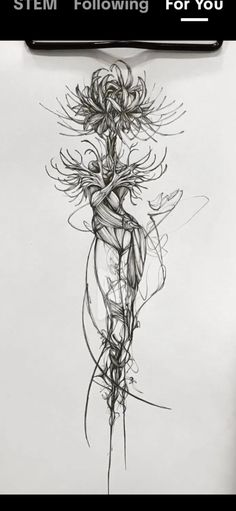 a pencil drawing of a woman with flowers on her head and hands behind her back