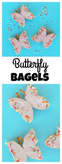 the butterfly bagels are made with sprinkles and frosting on them