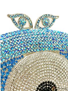 BirdinBag - Silver and Blue Crystal Eye Clutch Bag with Glamorous Rhinestone Eye Pattern Formal Blue Embellished Shoulder Bag, Blue Rhinestone Clutch Bag, Blue Evening Bag With Rhinestones, Blue Rhinestone Evening Bag, Glamorous Blue Bags With Rhinestones, Luxury Blue Embellished Shoulder Bag, Blue Rhinestone Clutch Evening Bag, Eye Pattern, Chain Pattern