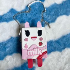 Brand New Tokidoki “Tough Milk” Strawberry Cow Milk Purse With Detachable Crossbody Silver Chain Faux Leather Exterior, Faux Fur Tail Excellent Condition, Rare Originally Purchased From Dollskill Kawaii Shoulder Bag With Zipper Closure, White Kawaii Bags, Casual Pink Bag With Cartoon Print, White Kawaii Satchel Bag, Kawaii White Pouch Bag, White Harajuku Bag With Cute Design, Cute White Shoulder Bag With Cute Design, Trendy White Shoulder Bag For School, White Kawaii Shoulder Bag With Adjustable Strap