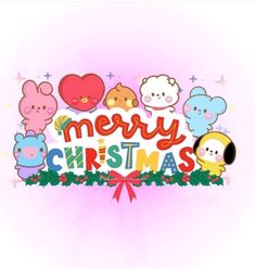 merry christmas lettering with cartoon animals and stars