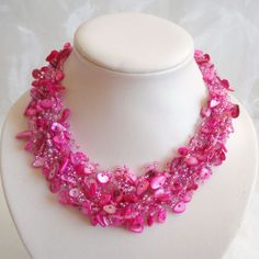 Pink necklace Air necklace Mother of pearl necklace Unique necklace Multistrand necklace Flexible jewelry Bib necklace Crocheted jewelry by ButtercupGoods on Etsy Air Necklace, Crocheted Jewelry, Mother Of Pearl Necklace, Women Birthday, Pink Necklace, Necklace Unique, Unique Necklace, Necklace Statement, Necklace Women