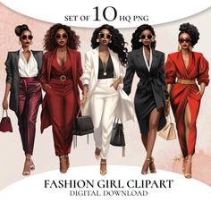 the fashion girl clipart digital set is available for all types of women's clothing