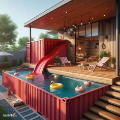 an artist's rendering of a house with a pool and slide