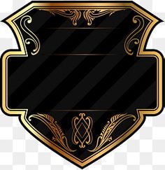 a black and gold shield with an ornate design on the front, transparent png