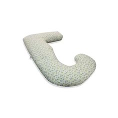 a pillow that is shaped like the letter s on a white background with green and blue flowers