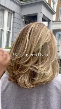 90s Short Hair Layers, Bob Haircut 90s, 90s Long Bob Layers, 90s Bob Layers, 90s Bob With Layers, Layered Bob 90s, 90s Hair Bob, Blond Layered Bob, 90s Layered Bob Shoulder Length