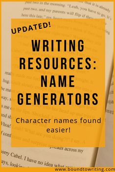 an open book with the title, updated writing resources name generators