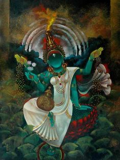 an oil painting on canvas of a hindu god