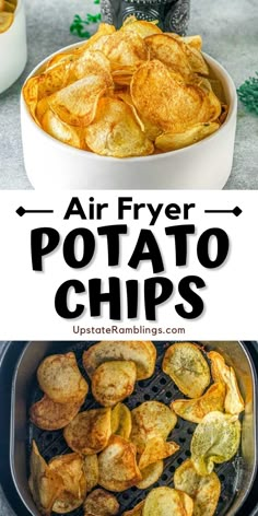 air fryer potato chips in a white bowl