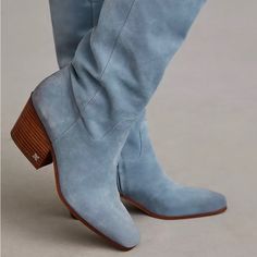 Sam Edelman Britten Western Boots New No Box; Size 6,5 True To Size; Color: Sky: Suede Upper Polyurethane Insole Rubber Outsole Side-Zip Styling Imported Dimensions Heel Height: 2.25" Shaft Height: 12.75" Calf Cirumference: 11.5" Retail For $250 Plus Tax. All Sales Are Final Smoke&Pets Free House Thanks Casual Blue Boots With Suede Lining, Casual Blue Boots For Workwear, Casual Blue Workwear Boots, Light Blue Round Toe Boots For Fall, Casual Blue Boots With Block Heel, Casual Blue Block Heel Boots, Casual Light Blue Leather Boots, Casual Blue Square Toe Boots, Wellies Rain Boots