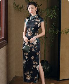 Qipao Cheongsam, Qipao Dress, Cheongsam Dress, Cheongsam, Cream And Gold, Mandarin Collar, Black Silk, Formal Occasion, Mulberry Silk